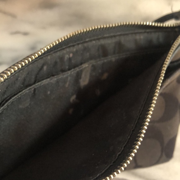 COACH black signature logo large wristlet wallet in canvas & w/ leather accents - Picture 9 of 15